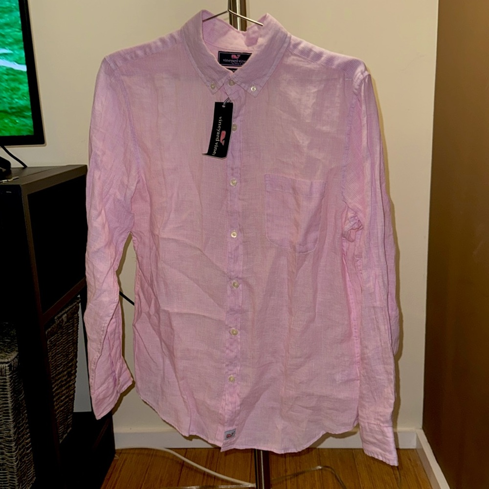 Vineyard Vines 100% Linen Button Down. Pink. Size M. Slim fit. NEW WITH TAGS